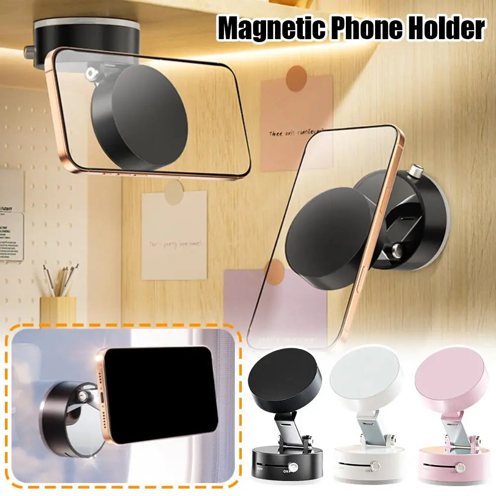 Bonola Mobile Phone Vacuum Suction Cup Holder Foldable For IPhone/ Android Kitchen Lazy Vacuum Double Sided Magnetic Bracke P5D7