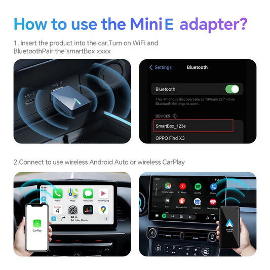 2024 New Mini Wired to Wireless CarPlay Adapter Android Auto 2in1 Smart Dongle Plug and Play For Volvo Benz Mg Kia Mazda Audi