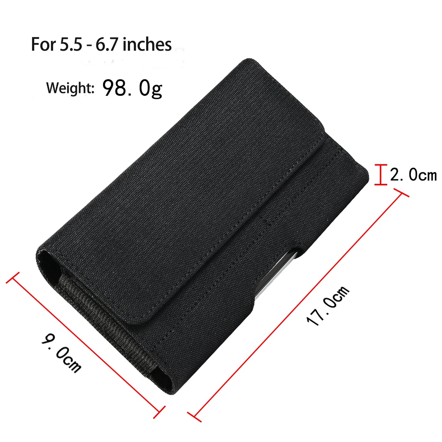 Universal Nylon Phone Bag Pouch Case Card Bag with Flip Waist Bags Belt Clip Cover for 5.5"-6.7" Mobile Phones