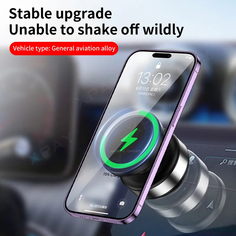 Car Magnetic Vacuum Phone Holder 360° Swivel Wireless Charging Bracket Dashboard Support GPS in Car For iPhone 14 15 Samsung