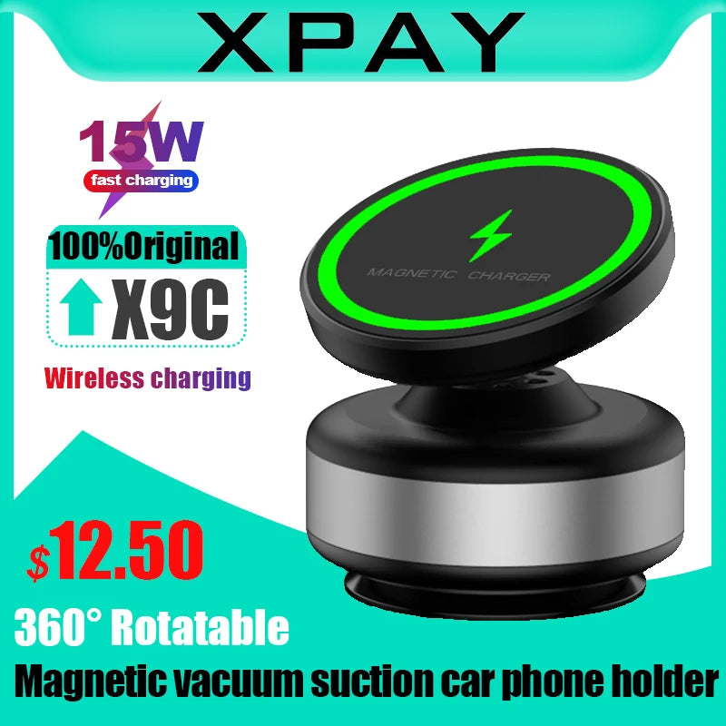 Car Magnetic Vacuum Phone Holder 360° Swivel Wireless Charging Bracket Dashboard Support GPS in Car For iPhone 14 15 Samsung