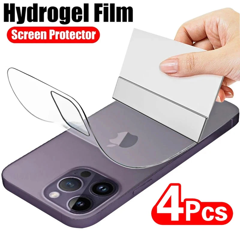 4Pcs Hydrogel Film For iPhone 11 12 13 14 15 Pro Max Screen Protector For iPhone 11 12 13 15 14 Plus Back Film Not Glass